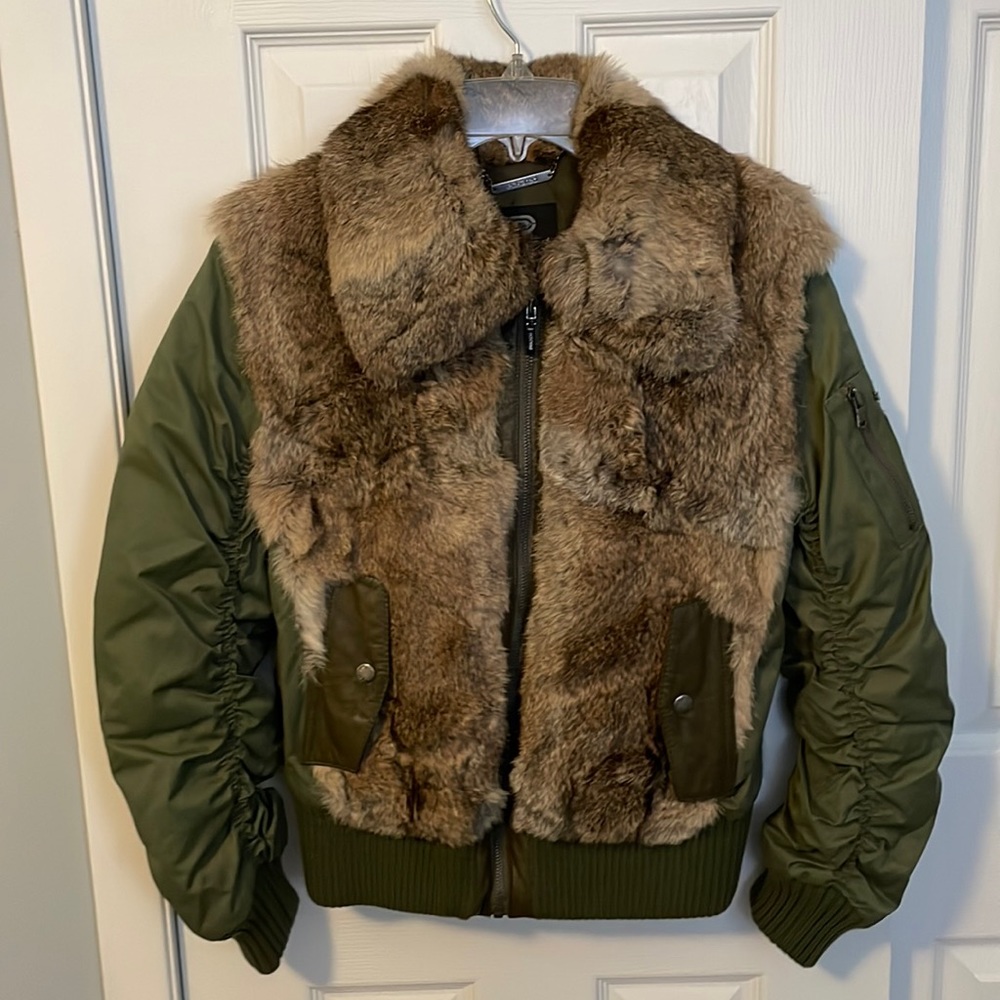 Women’s Ecko Red rabbit fur bomber jacket